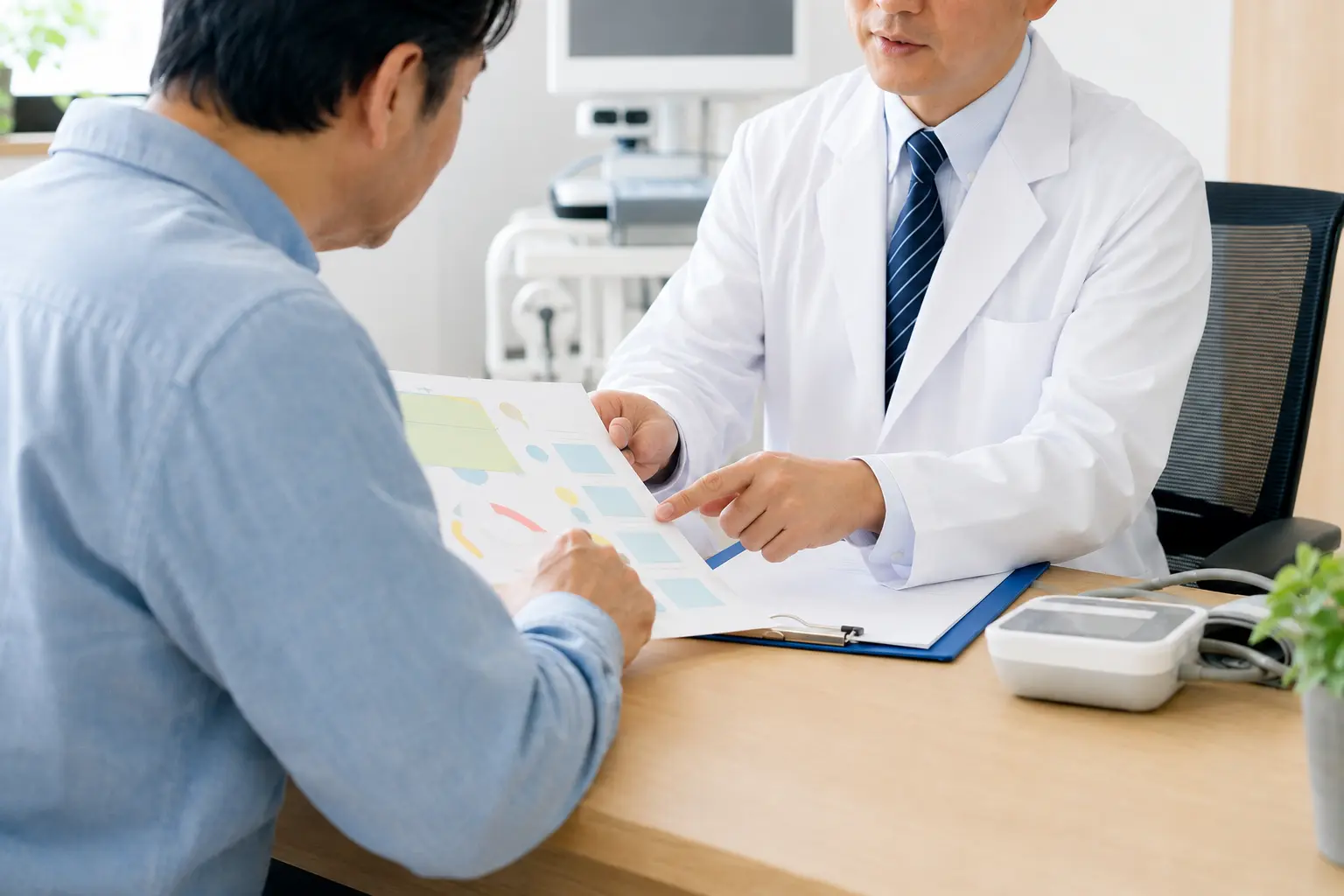 健康状態を総合的に確認する医師と患者