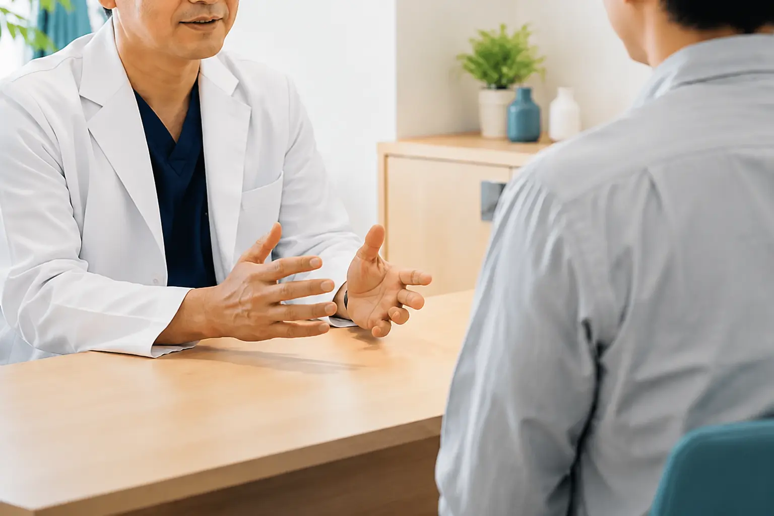 親身に患者の話を聞く医師
