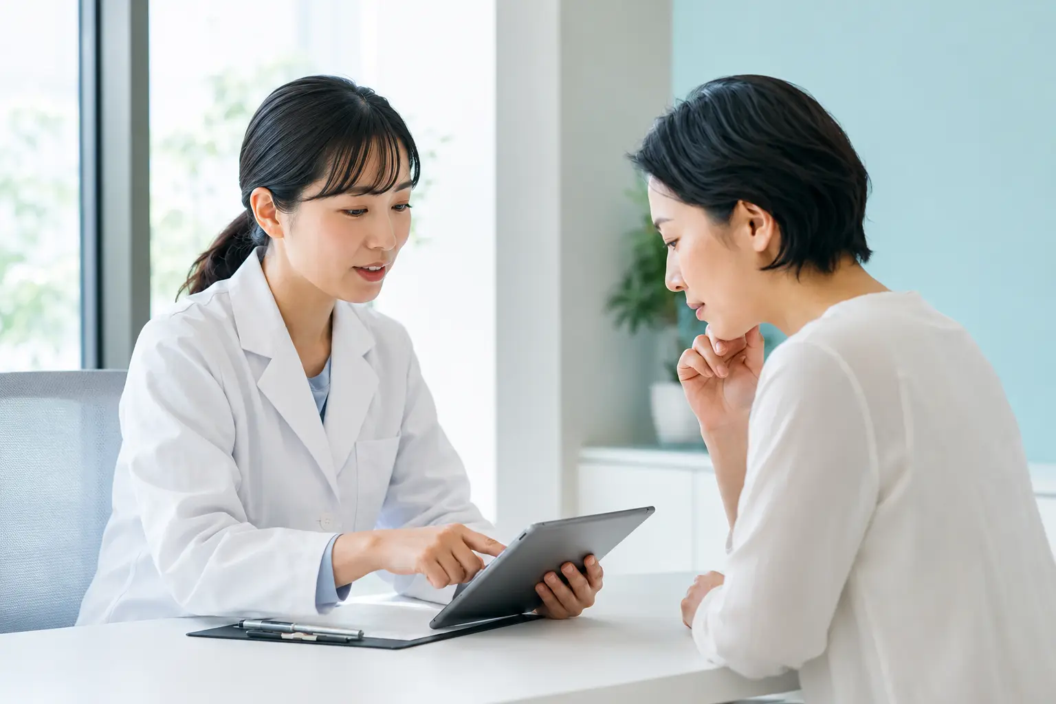 患者に説明をする看護師